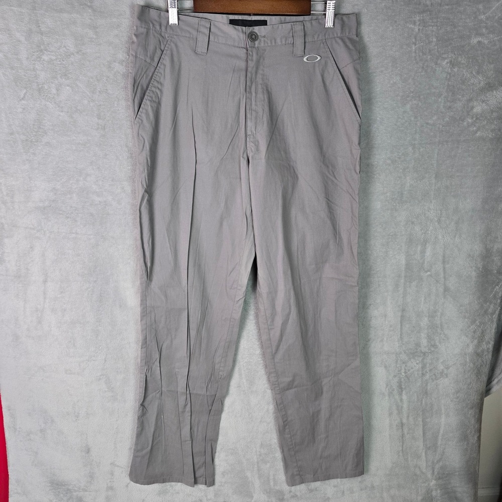 Oakley Mens Gray Lightweight Stretch Chino Pants Straight Leg Size 34x32 Logo